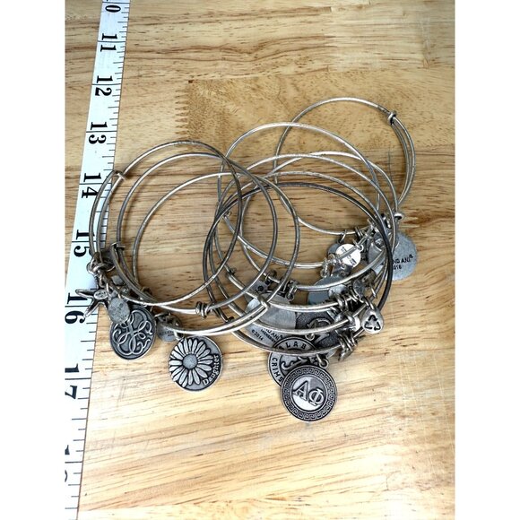 Alex & Ani Set Of 9 Silvertone Charm Bracelets Featuring Unique Symbols & Charms - Picture 1 of 10